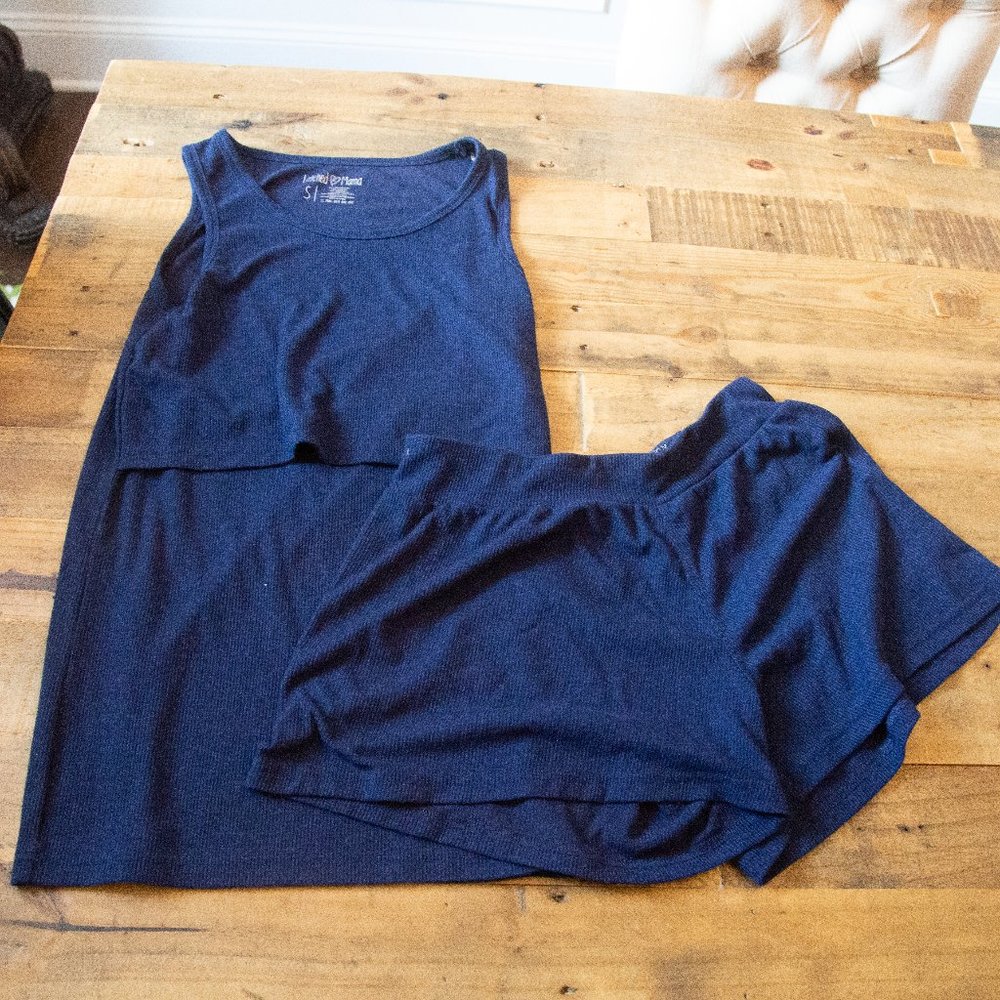 Latched Mama Nursing Tank & Short Lounge Set Navy